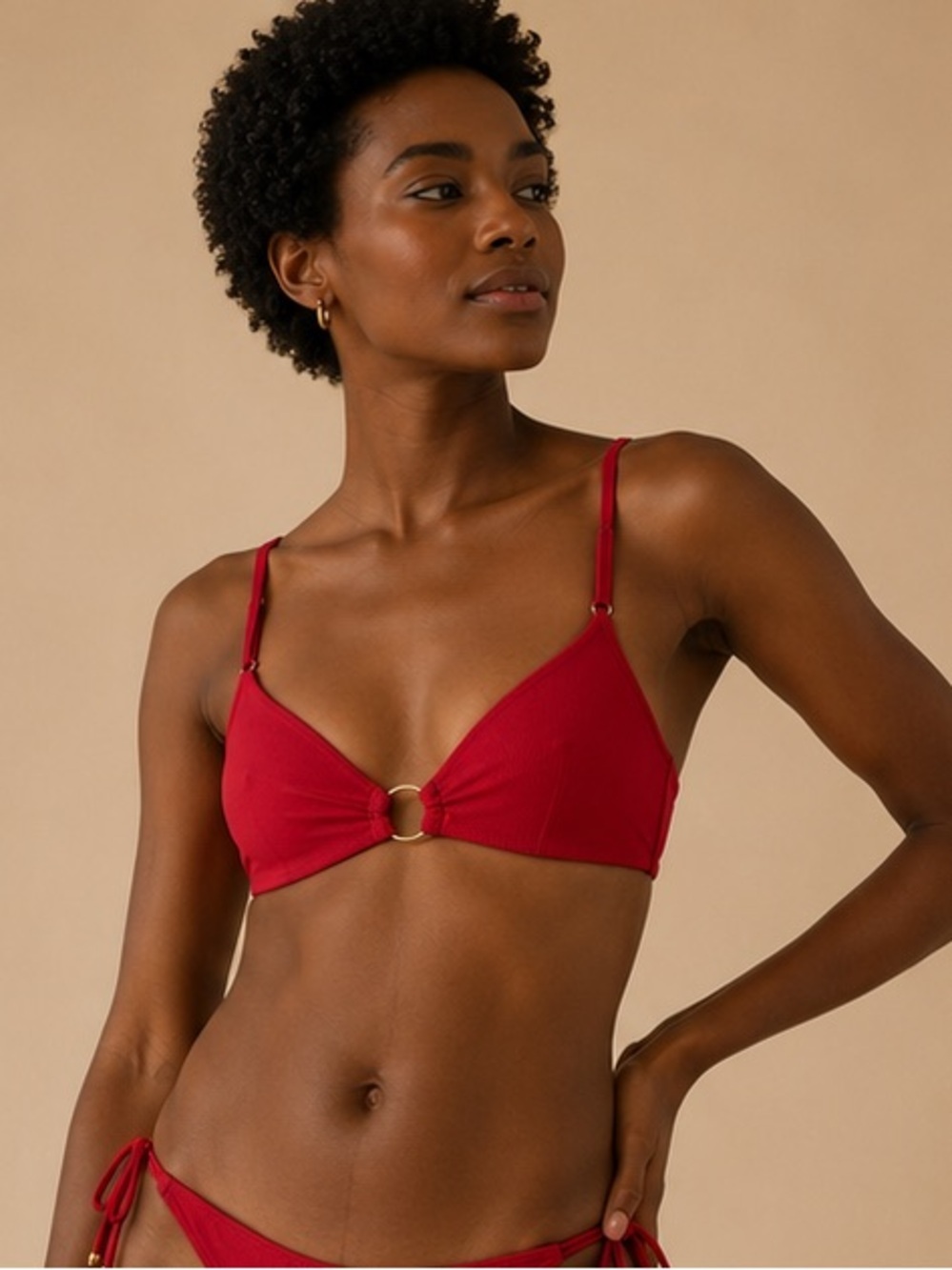 Zaful Red Ribbed Ring Bikini Top Size US 8